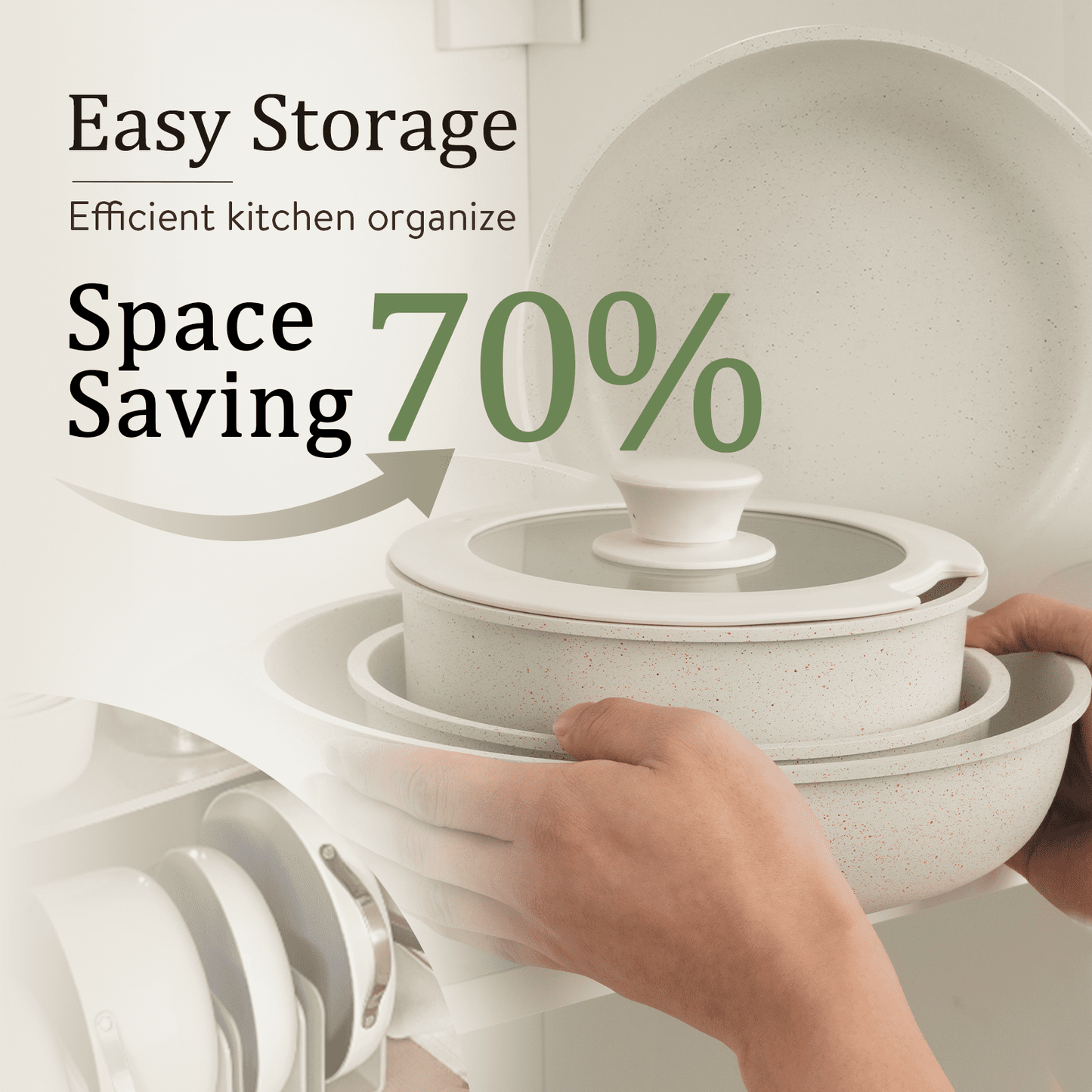 17 Pcs Granite Non-Stick Pots and Pans Set with Removable Handles. From Stove To Oven into Frig!!