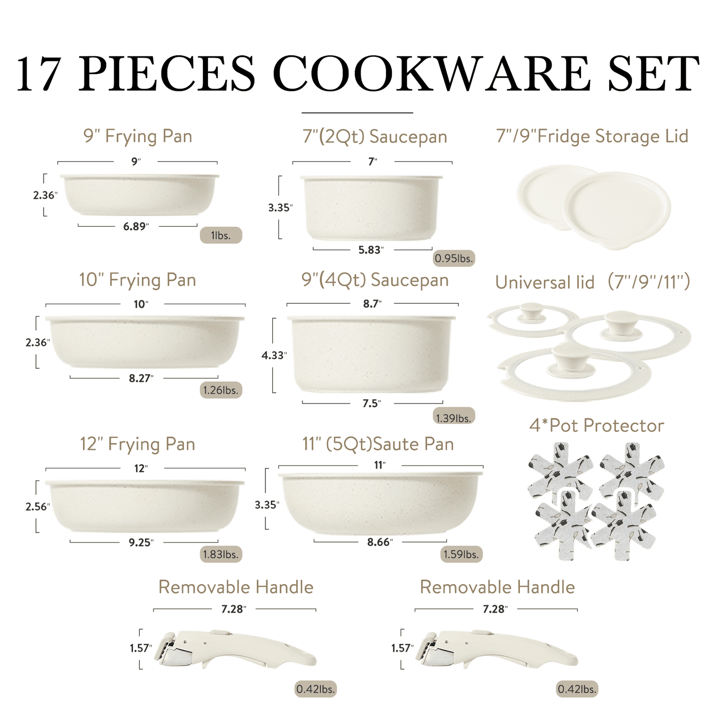 17 Pcs Granite Non-Stick Pots and Pans Set with Removable Handles. From Stove To Oven into Frig!!