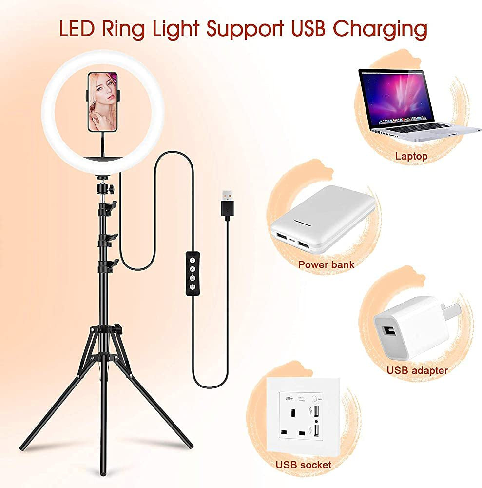 13" Dimmable RGB LED Ring Light with Extendable Tripod & Phone Holder, with 10 Brightness Level, 26 Light Modes and Dimmable.