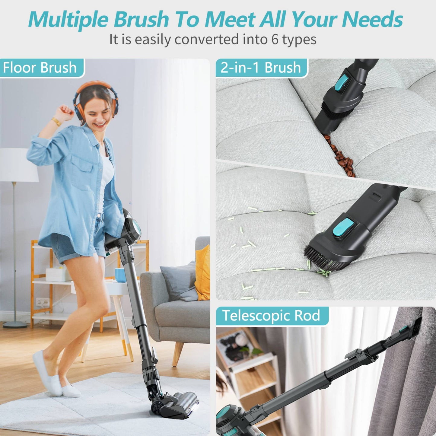 Cordless Stick Vacuum, Lightweight Stick Vacuum Cleaner with Powerful Suction, Carpet Vacuum for Home Hard Floor Carpet Pet Hair
