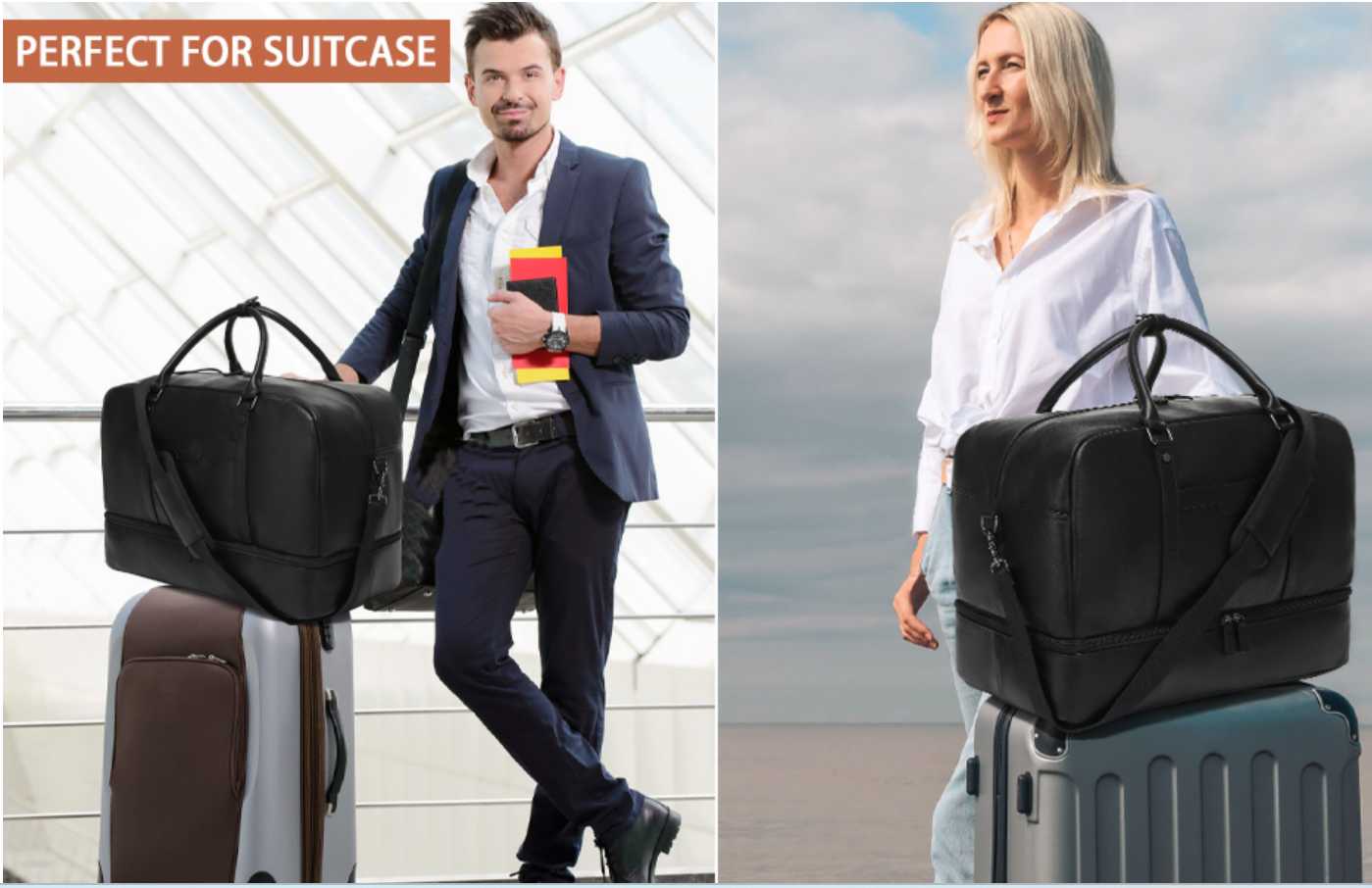 4-PCS Travel Bag set CHOOSE YOUR COLOR with Duffel, Toiletry Bag, and Carry-on. Fits Laptops up to 21 inches. Waterproof and stylish for weekend trips or business travel.