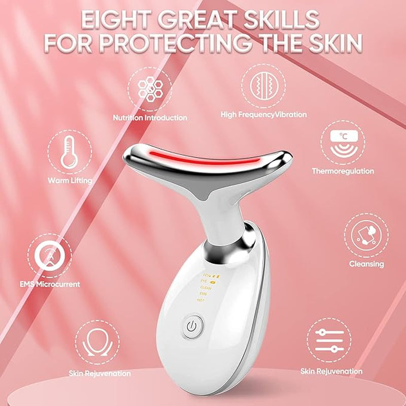 Mini Facial Toning & Rejuvenation Device Pro – Neck & Face Beauty Massager, Sculpting Tool for Double Chin, 7 in 1 Color Modes, Thermal, Vibration & Microcurrent for Youthful Skin