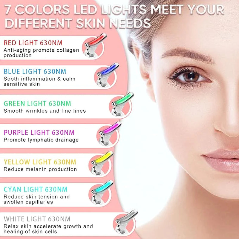 Mini Facial Toning & Rejuvenation Device Pro – Neck & Face Beauty Massager, Sculpting Tool for Double Chin, 7 in 1 Color Modes, Thermal, Vibration & Microcurrent for Youthful Skin