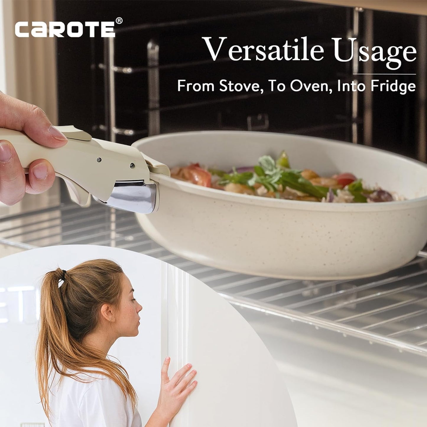 17 Pcs Granite Non-Stick Pots and Pans Set with Removable Handles. From Stove To Oven into Frig!!