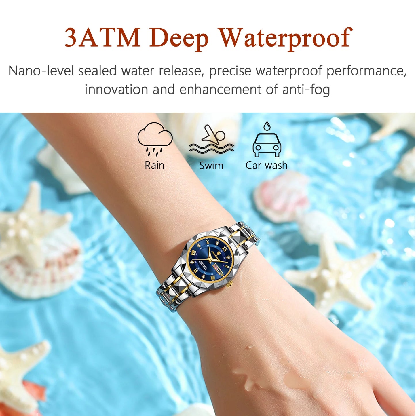 Unique Luxury Water-Resistant Ladies Dress Watch - Glow in the Dark Hands, Luminous, Waterproof, Week & Date Function, Stainless Steel Quartz Wristwatch for Women with Box