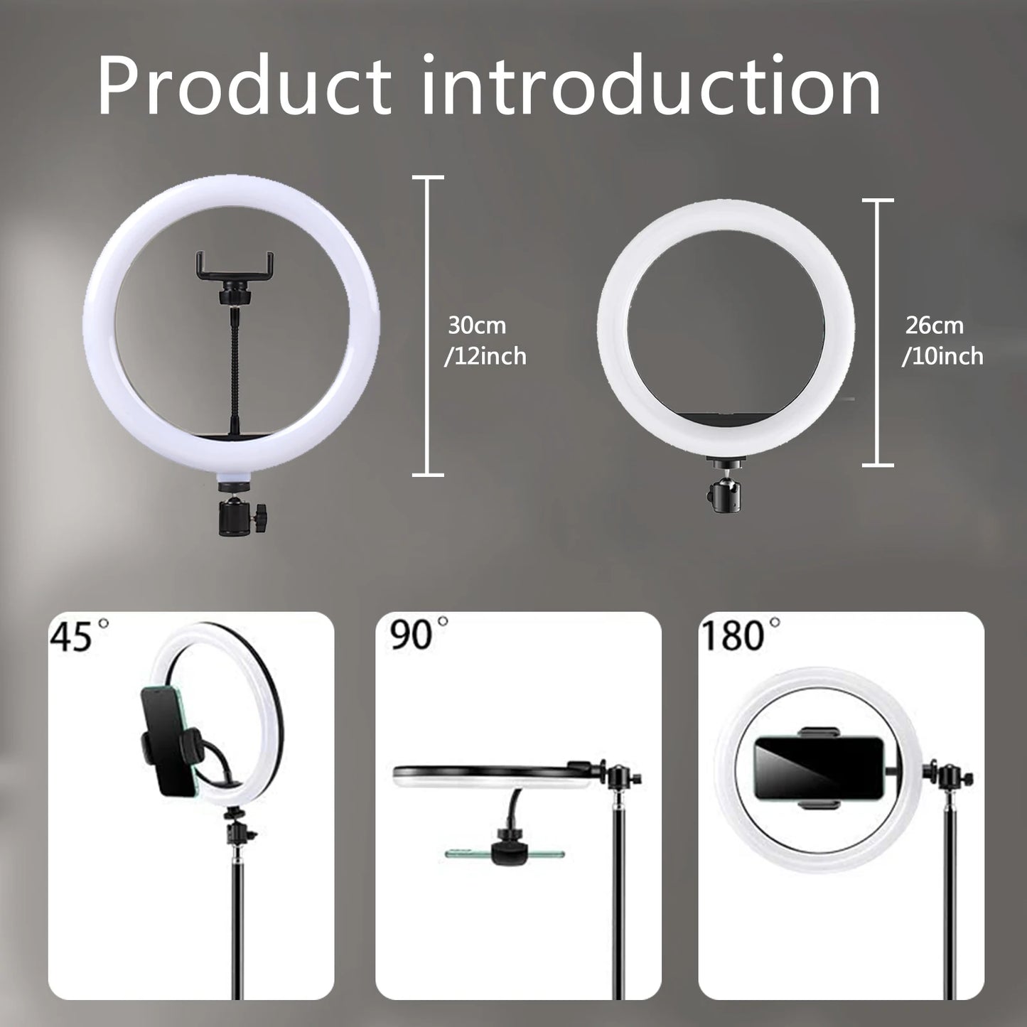 10" 26Cm LED Selfie Ring Light with 10 Brightness Modes – Adjustable Photography & Video Light, Phone Stand, Tripod, Dimmable Ring for Streaming and Content Creation