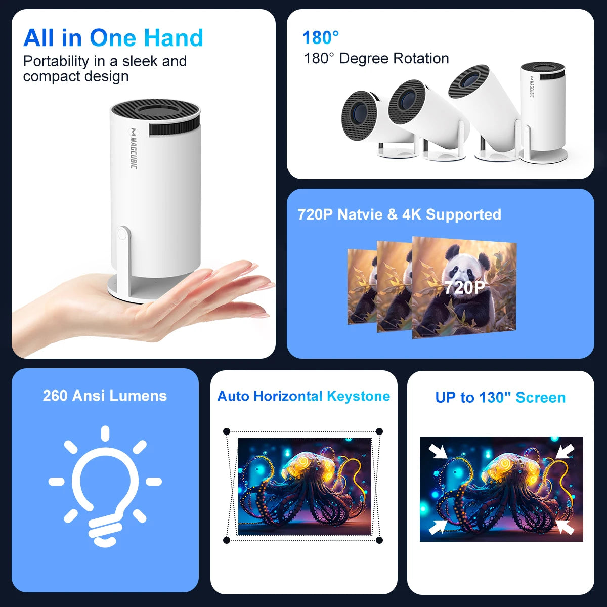 Pro 4K Projector – Android 11, Dual WiFi 6, 260 ANSI, H713 Bluetooth 5.0, 1080P/720P Home & Outdoor Cinema Experience!