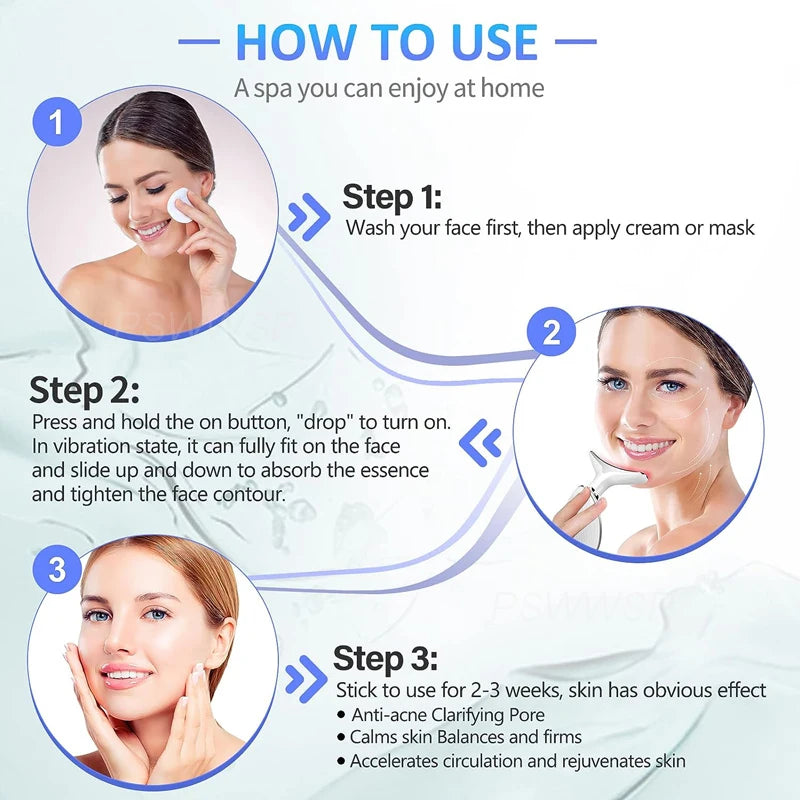 Mini Facial Toning & Rejuvenation Device Pro – Neck & Face Beauty Massager, Sculpting Tool for Double Chin, 7 in 1 Color Modes, Thermal, Vibration & Microcurrent for Youthful Skin