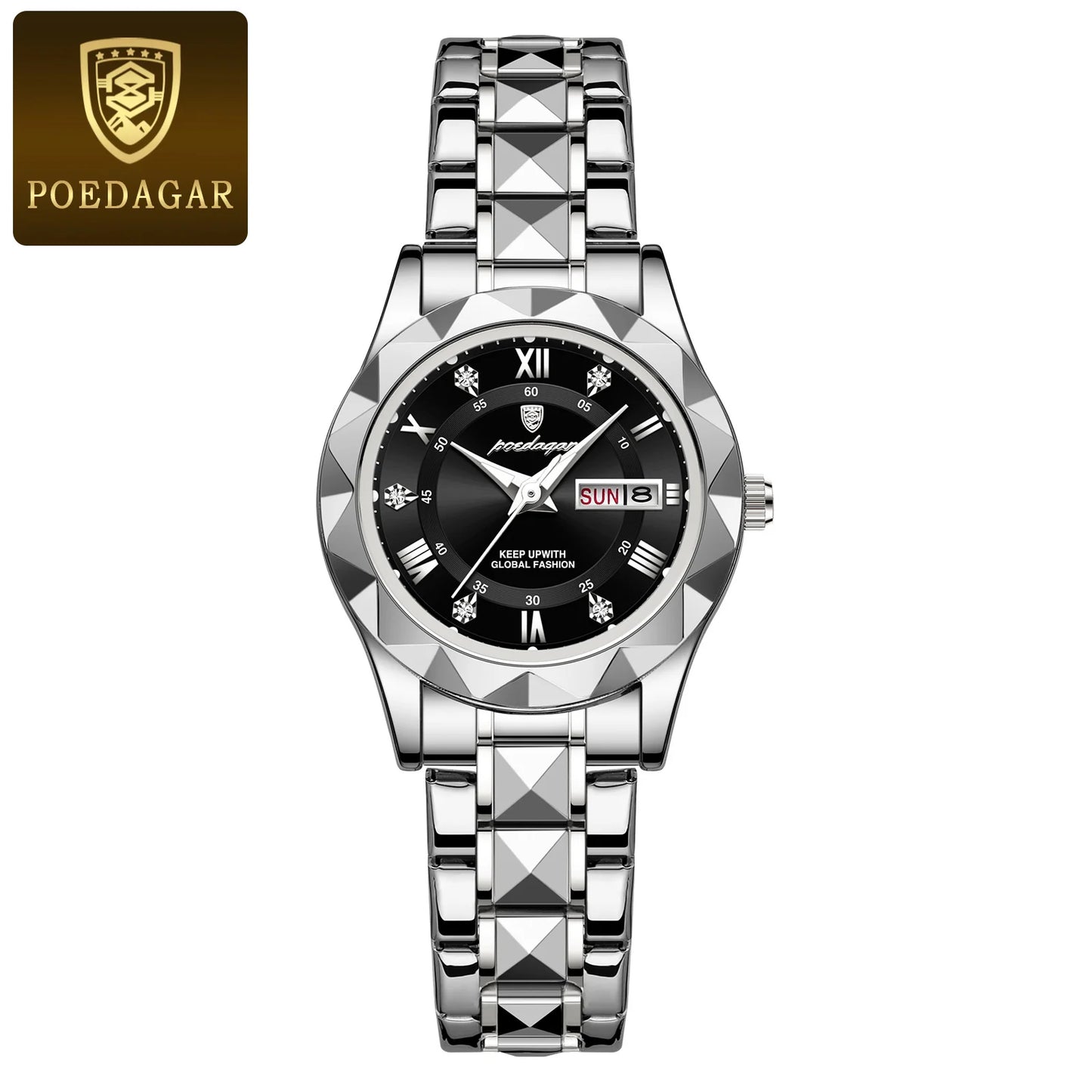 Unique Luxury Water-Resistant Ladies Dress Watch - Glow in the Dark Hands, Luminous, Waterproof, Week & Date Function, Stainless Steel Quartz Wristwatch for Women with Box