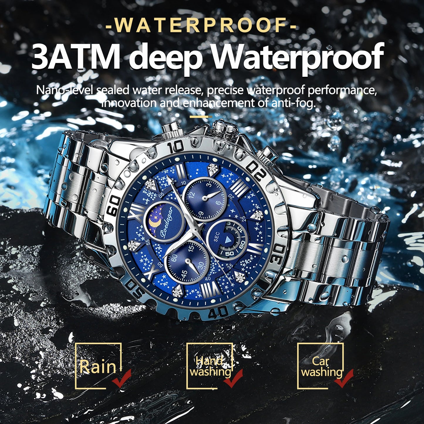 "Classic Multicolor Elegant Men's Watch, Large Colorful Face, Stainless Steel Strap, Water-Resistant with Luminous Day and Date"