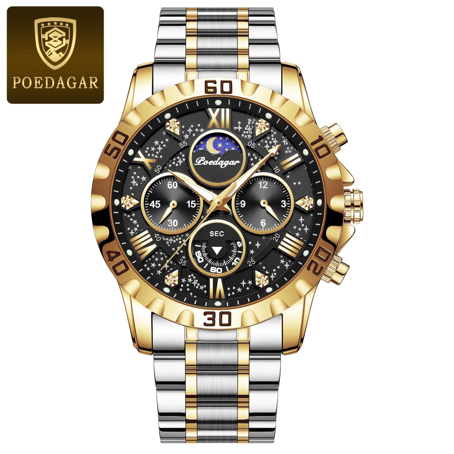 "Classic Multicolor Elegant Men's Watch, Large Colorful Face, Stainless Steel Strap, Water-Resistant with Luminous Day and Date"