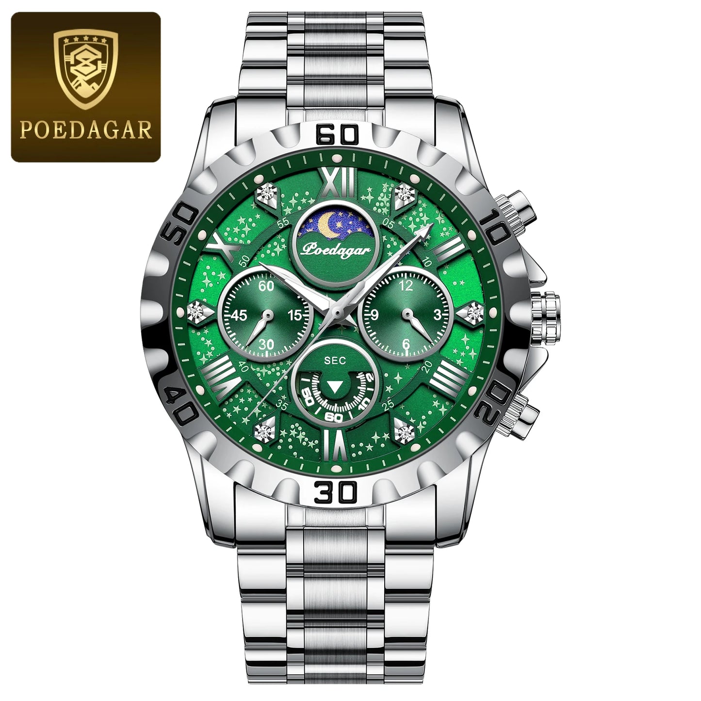 "Classic Multicolor Elegant Men's Watch, Large Colorful Face, Stainless Steel Strap, Water-Resistant with Luminous Day and Date"