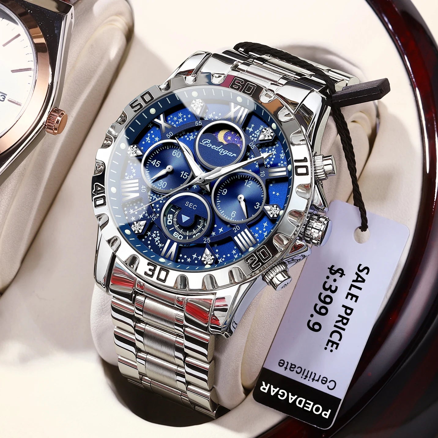 "Classic Multicolor Elegant Men's Watch, Large Colorful Face, Stainless Steel Strap, Water-Resistant with Luminous Day and Date"