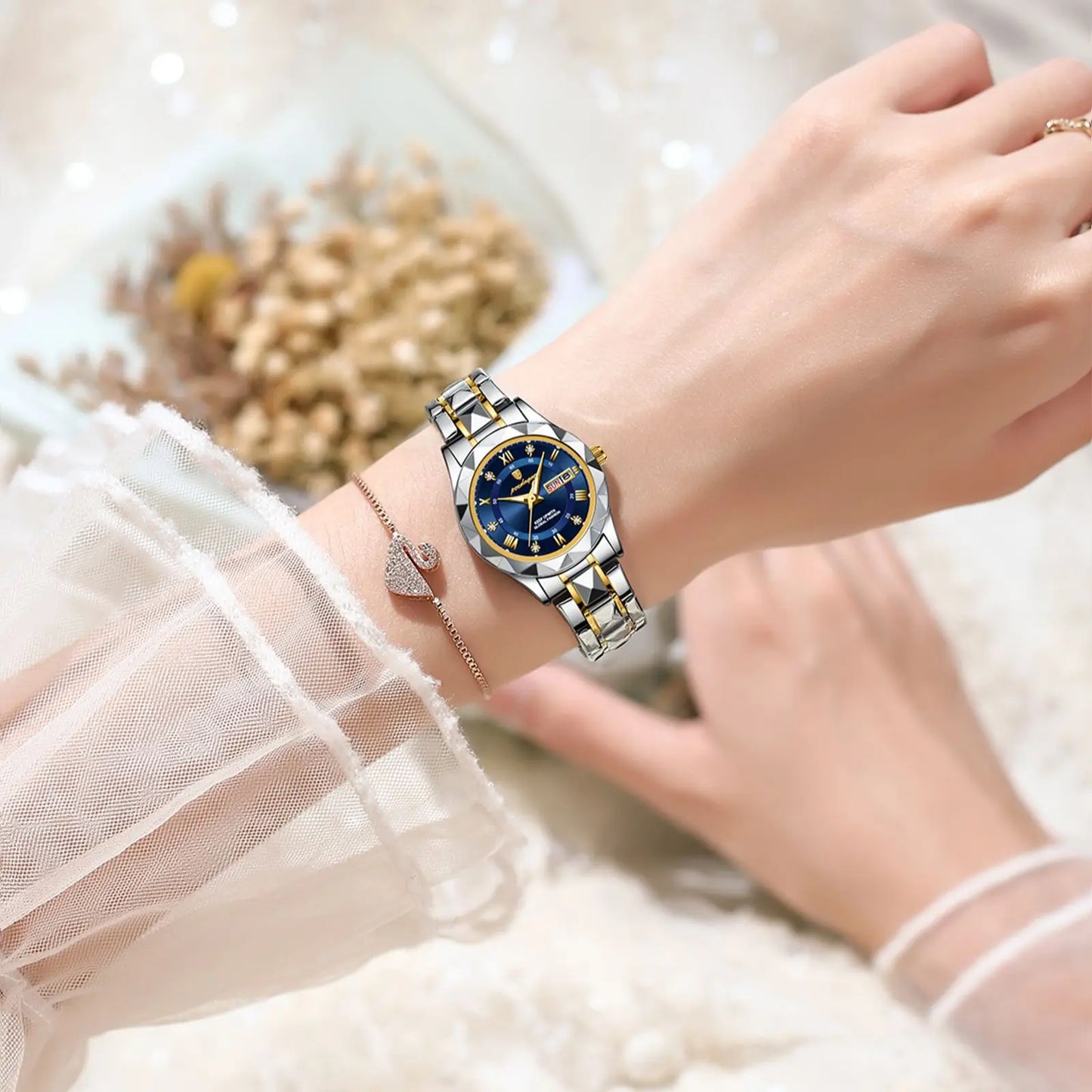 Unique Luxury Water-Resistant Ladies Dress Watch - Glow in the Dark Hands, Luminous, Waterproof, Week & Date Function, Stainless Steel Quartz Wristwatch for Women with Box