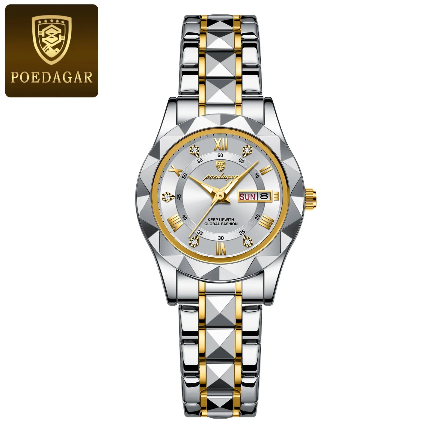 Unique Luxury Water-Resistant Ladies Dress Watch - Glow in the Dark Hands, Luminous, Waterproof, Week & Date Function, Stainless Steel Quartz Wristwatch for Women with Box