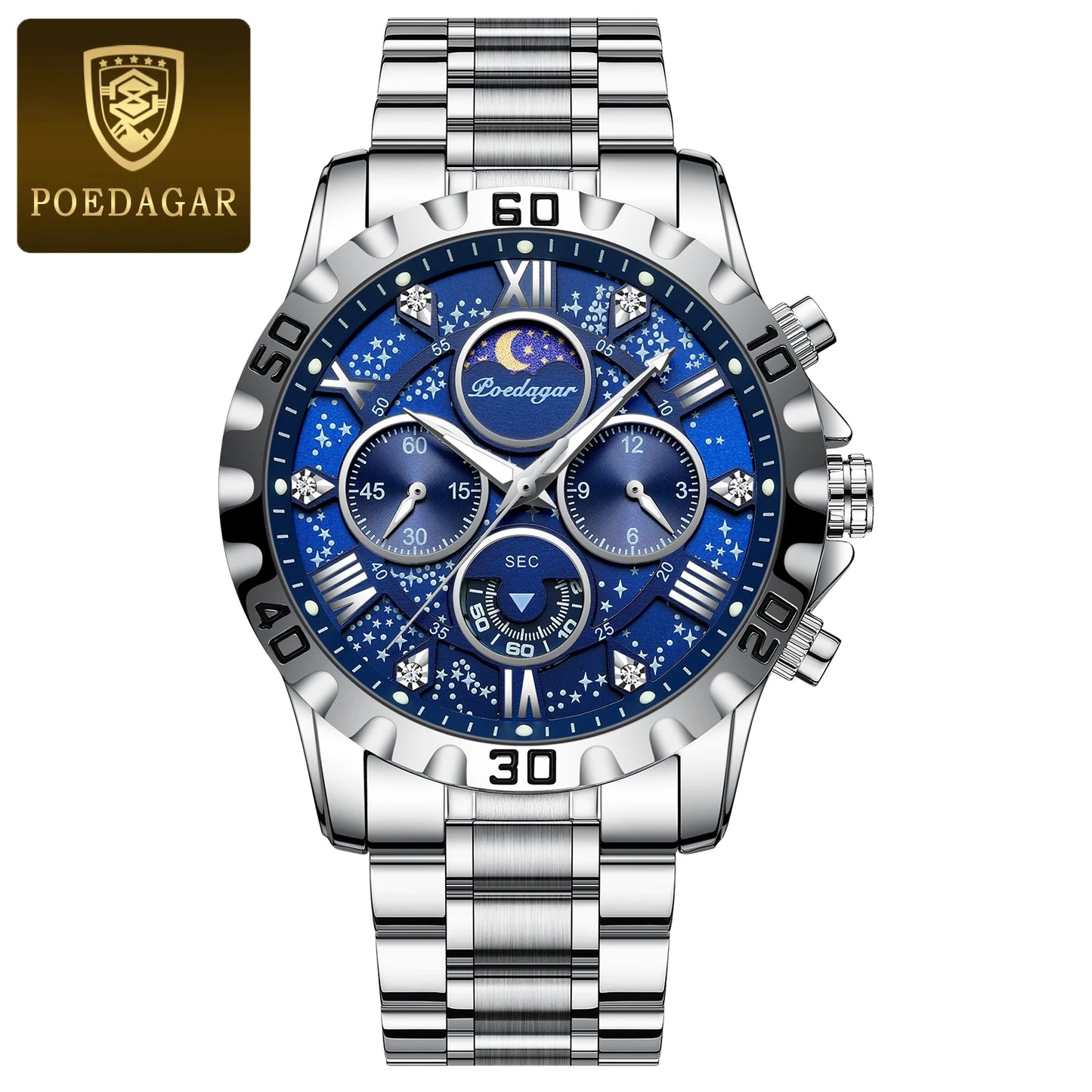 "Classic Multicolor Elegant Men's Watch, Large Colorful Face, Stainless Steel Strap, Water-Resistant with Luminous Day and Date"