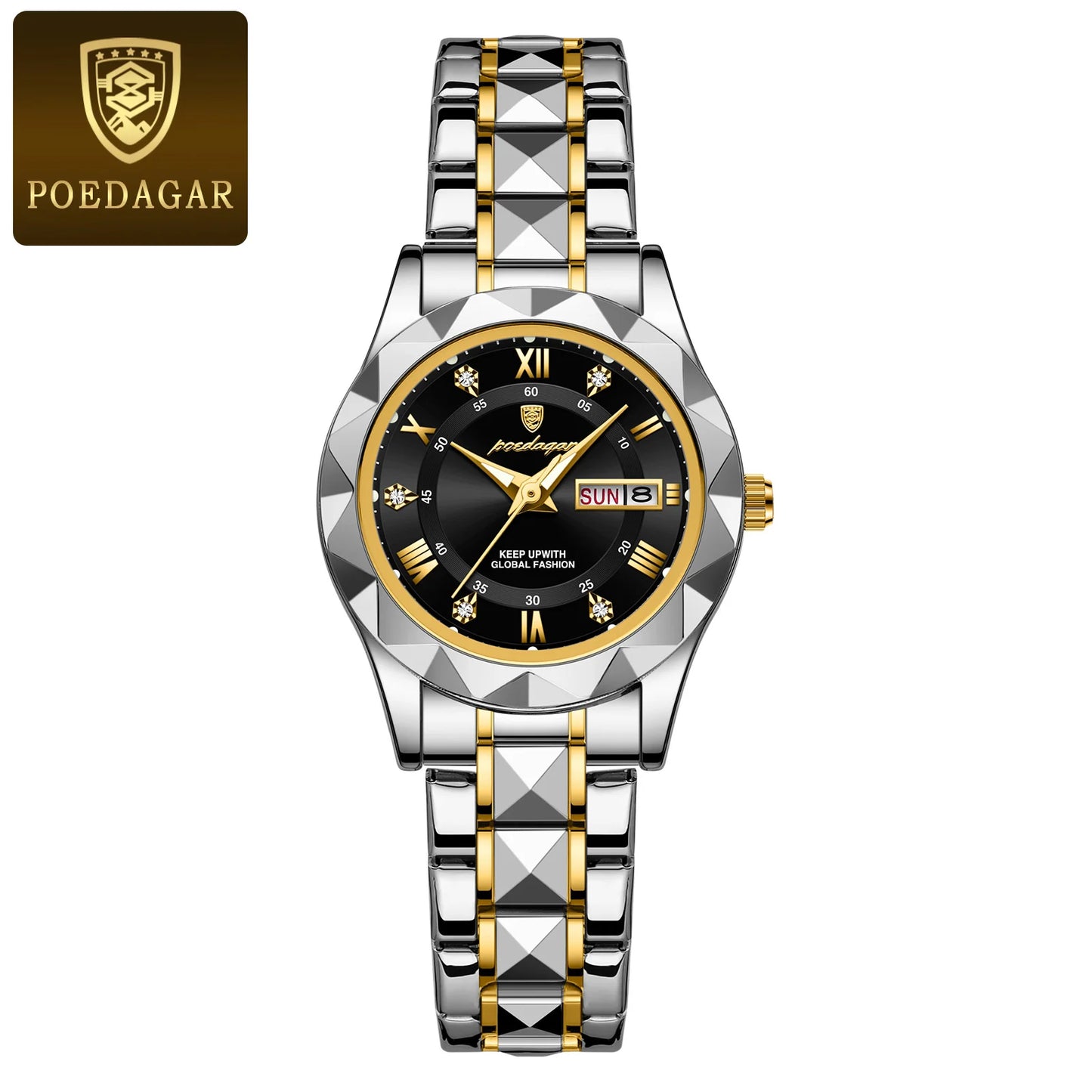 Unique Luxury Water-Resistant Ladies Dress Watch - Glow in the Dark Hands, Luminous, Waterproof, Week & Date Function, Stainless Steel Quartz Wristwatch for Women with Box
