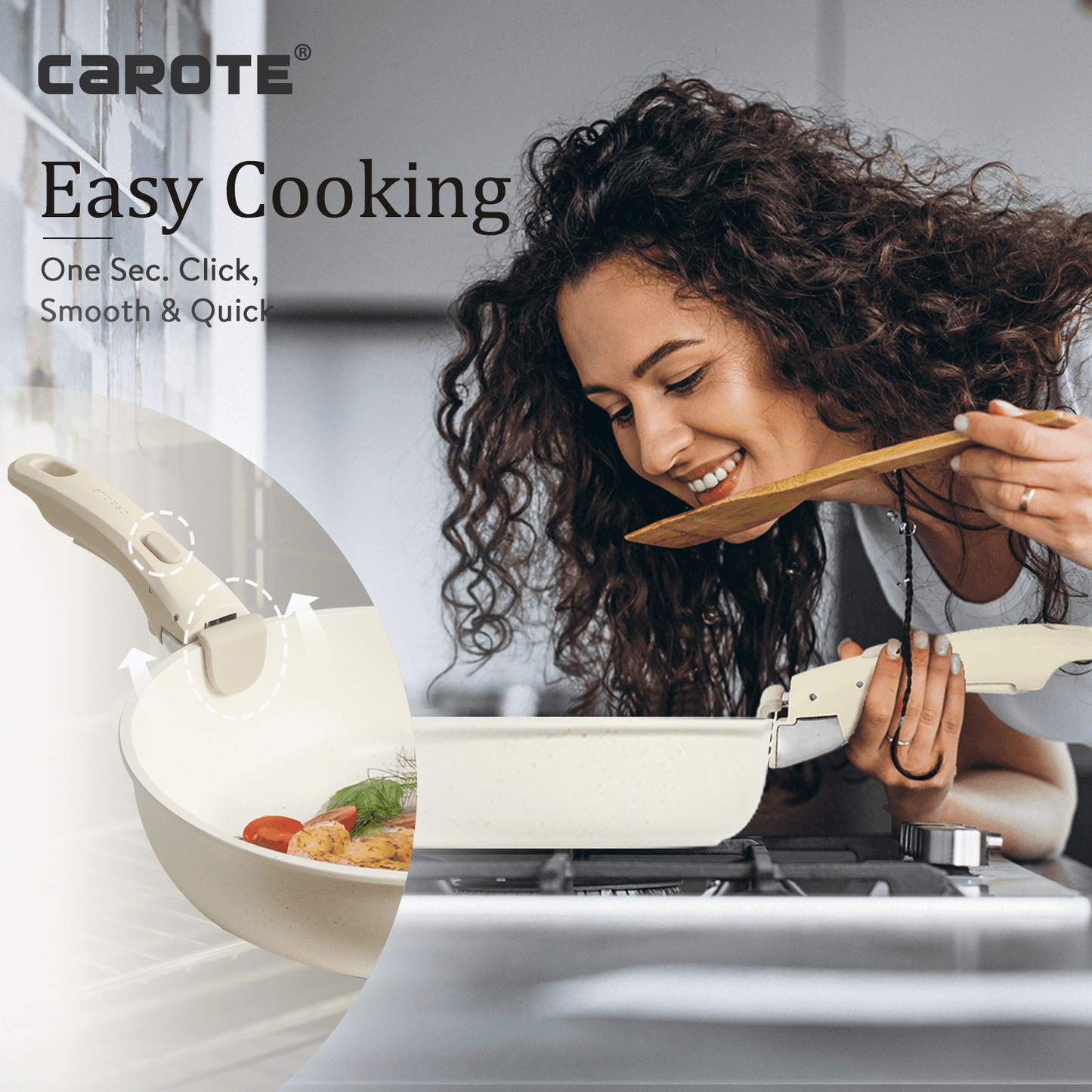 17 Pcs Granite Non-Stick Pots and Pans Set with Removable Handles. From Stove To Oven into Frig!!