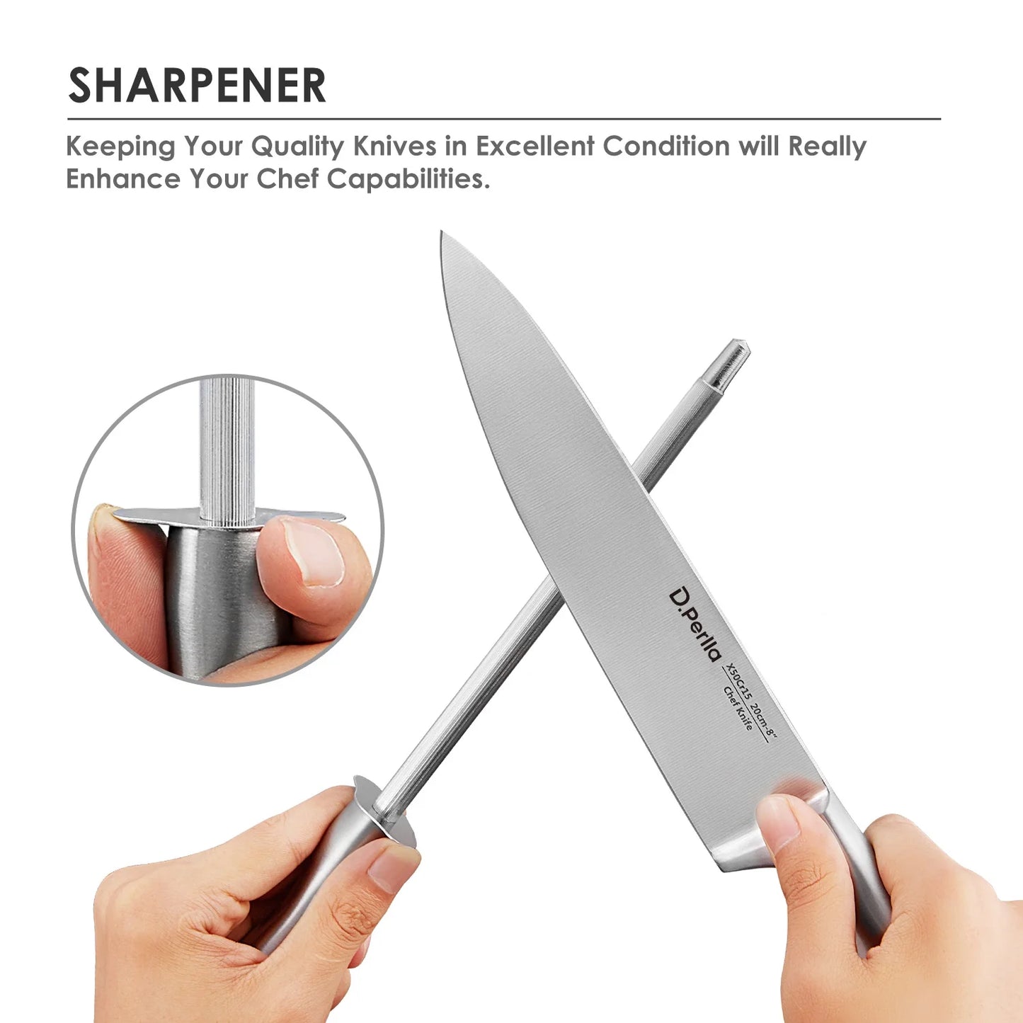 High Carbon Full Stainless Steel14-Piece Super Sharp Cutlery Set with Acrylic Stand – Silver Finish