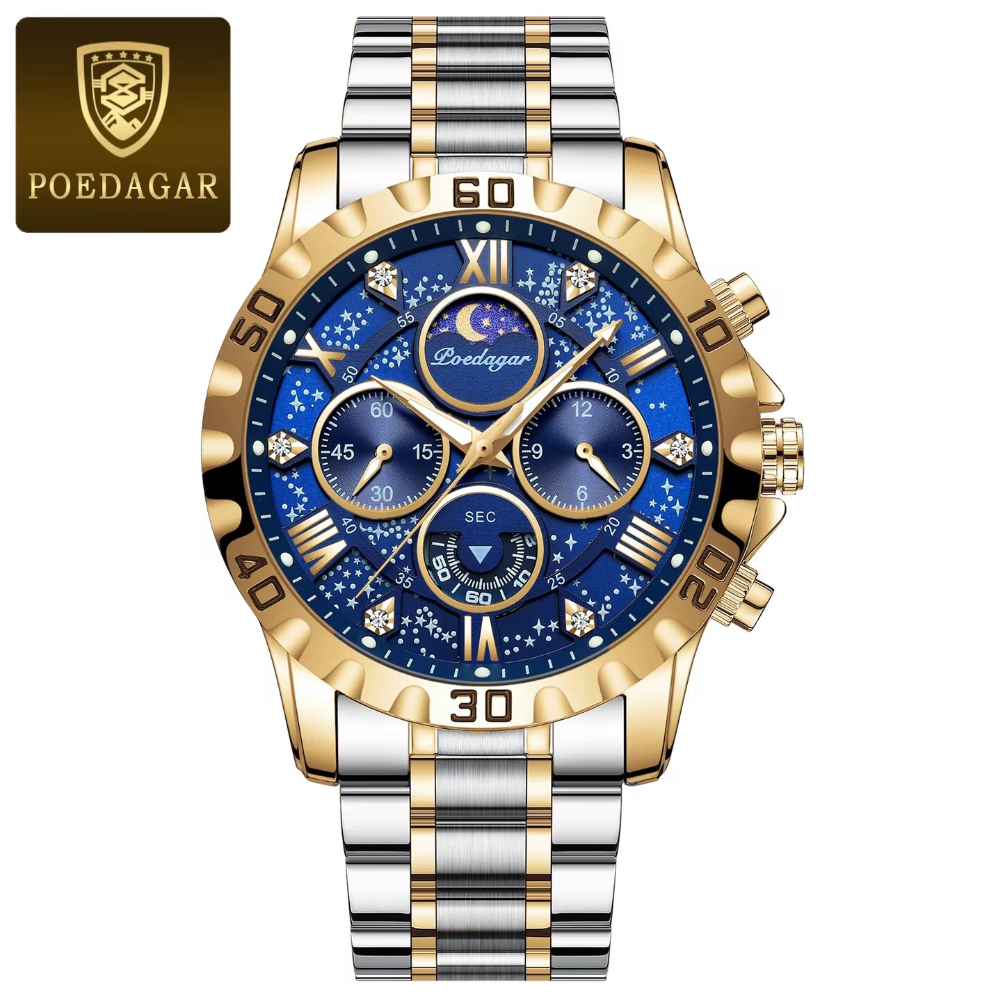 "Classic Multicolor Elegant Men's Watch, Large Colorful Face, Stainless Steel Strap, Water-Resistant with Luminous Day and Date"