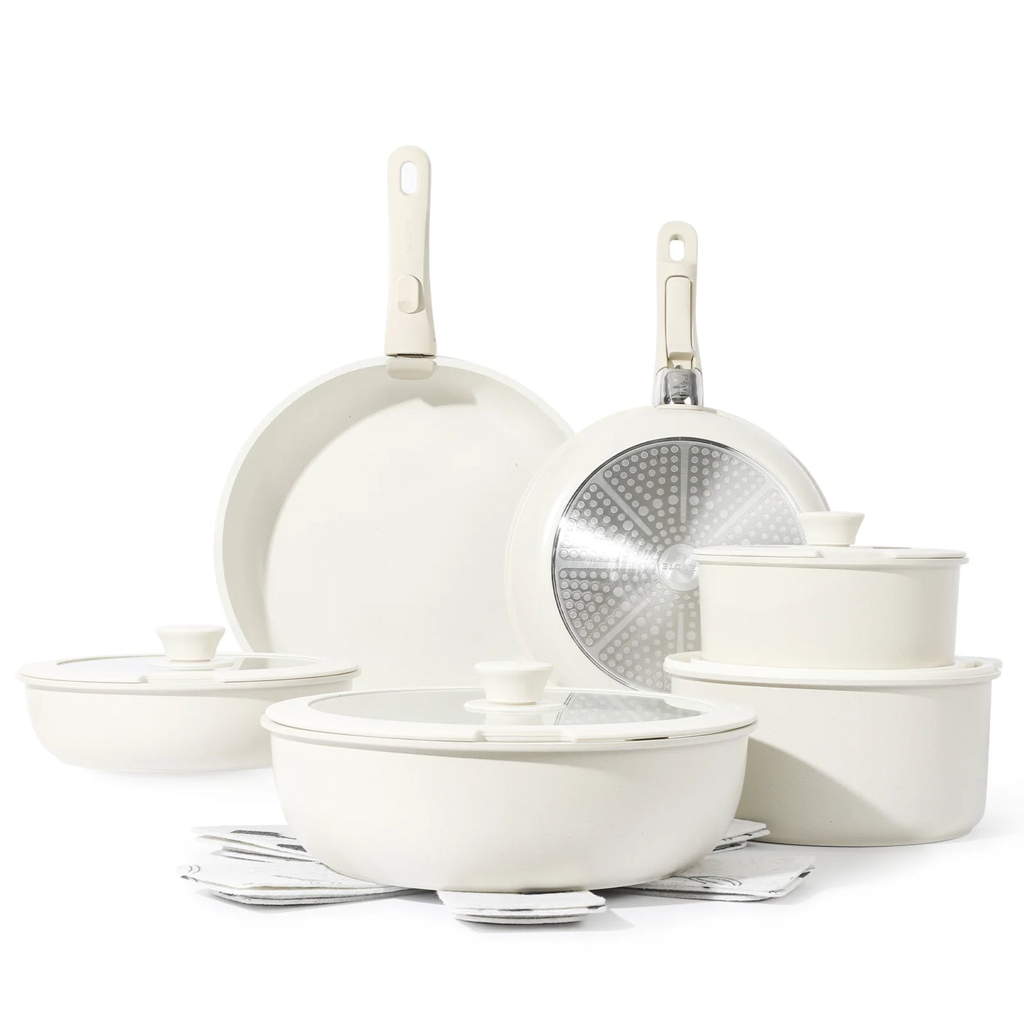 17 Pcs Granite Non-Stick Pots and Pans Set with Removable Handles. From Stove To Oven into Frig!!