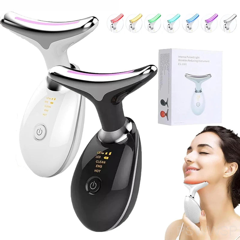 Mini Facial Toning & Rejuvenation Device Pro – Neck & Face Beauty Massager, Sculpting Tool for Double Chin, 7 in 1 Color Modes, Thermal, Vibration & Microcurrent for Youthful Skin
