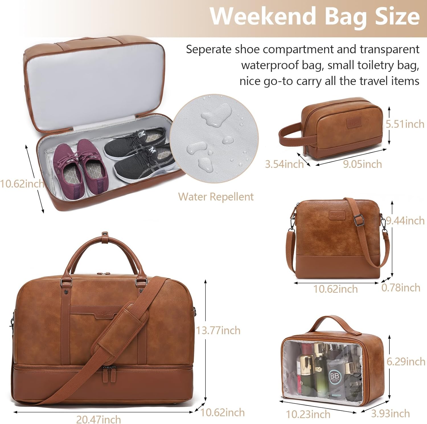 4-PCS Travel Bag set CHOOSE YOUR COLOR with Duffel, Toiletry Bag, and Carry-on. Fits Laptops up to 21 inches.  Waterproof and stylish for weekend trips or business travel. 