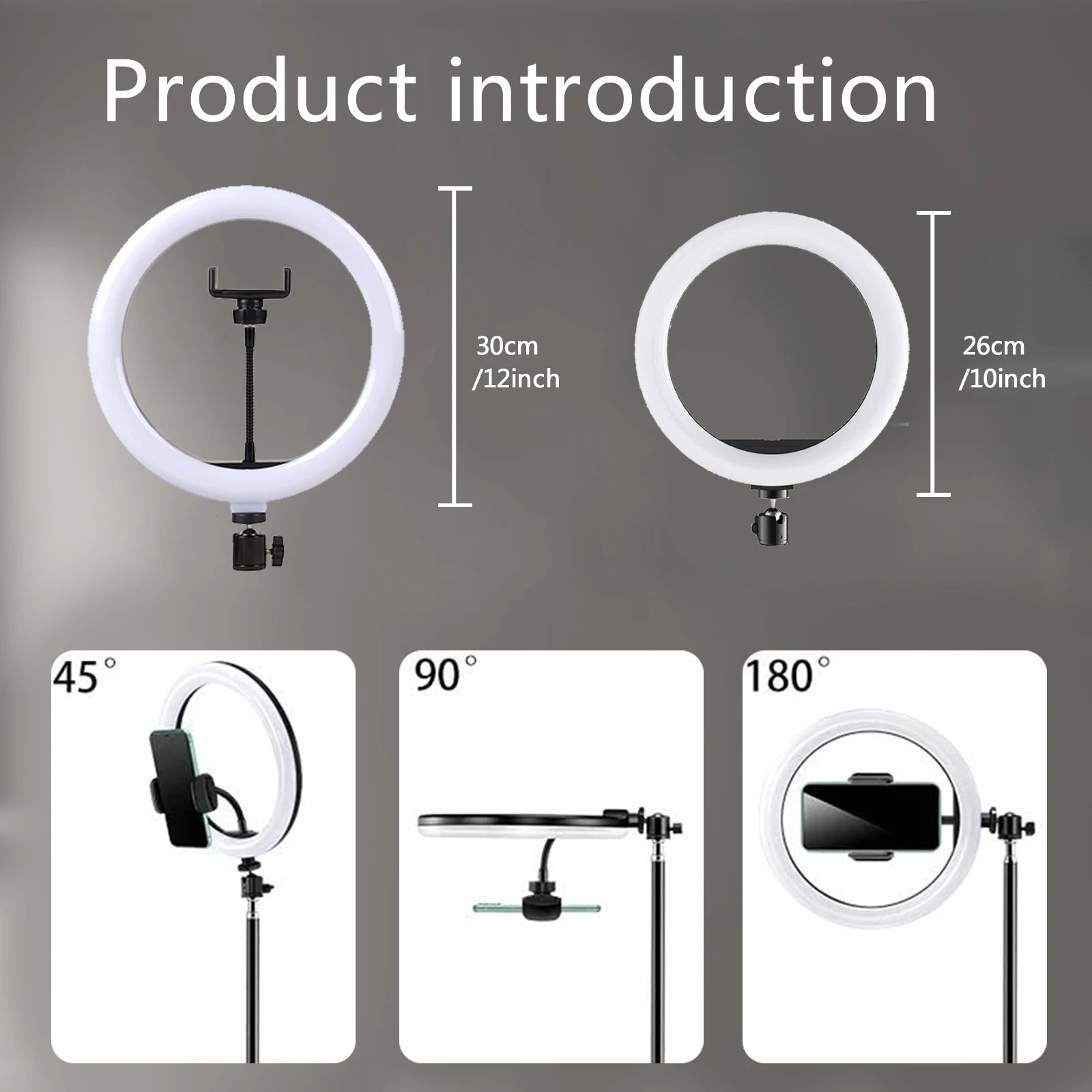 10" 26Cm LED Selfie Ring Light with 10 Brightness Modes – Adjustable Photography & Video Light, Phone Stand, Tripod, Dimmable Ring for Streaming and Content Creation